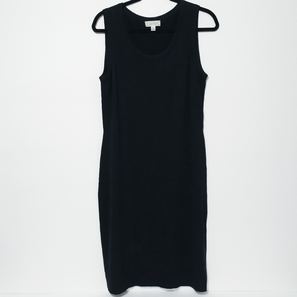 St John Sport Tank Dress Womens Wool Blend Knit M Black